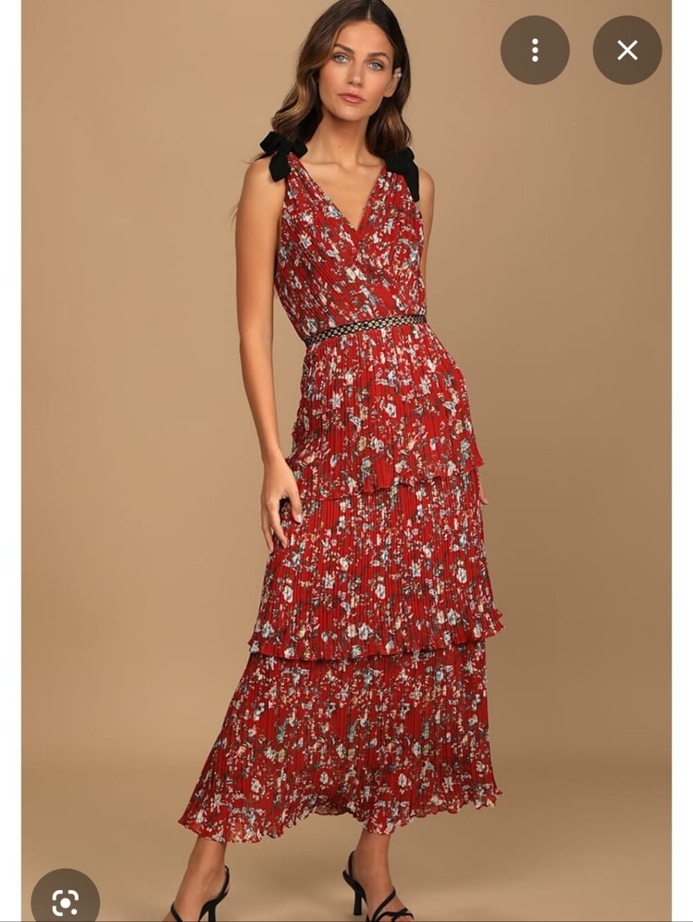 Lulu's Such Sophistication Rust Floral Maxi Dress with Black Tie Details